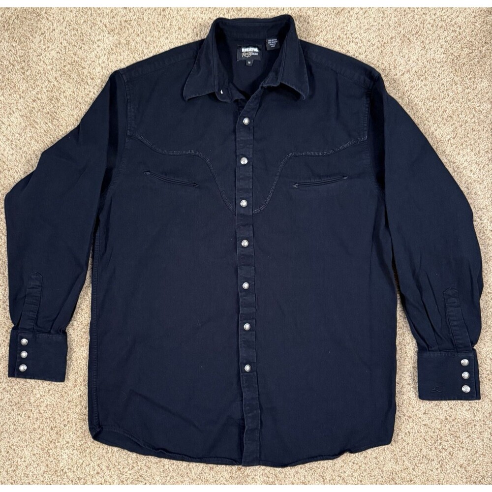 Resistol Rodeo Gear Shirt Mens Medium Black Western Metal Snap Cotton Cowboy